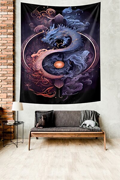 linazaitun Sanatsal Ejderha Leke Tutmaz Kumaş Duvar Örtüsü Duvar Halısı Tapestry