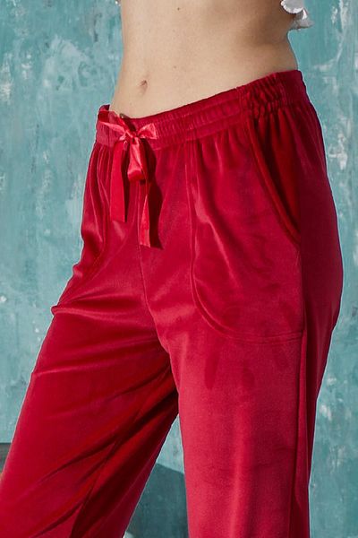 cotonhause Women's Plus Size Flat Leg Soft Velvet Fabric Red Single Bottom C1T9N0O2-1