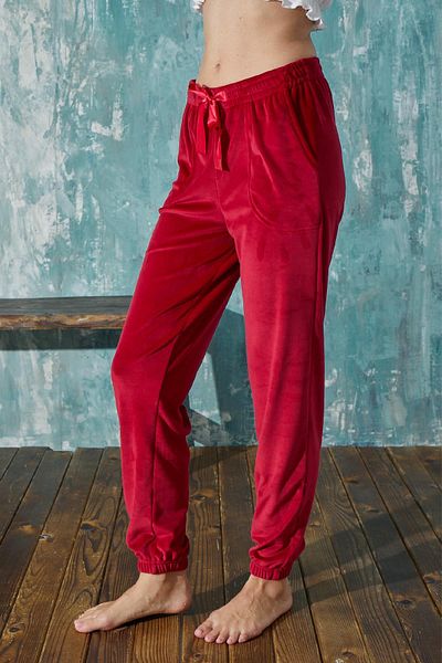 cotonhause Women's Plus Size Flat Leg Soft Velvet Fabric Red Single Bottom C1T9N0O2-1