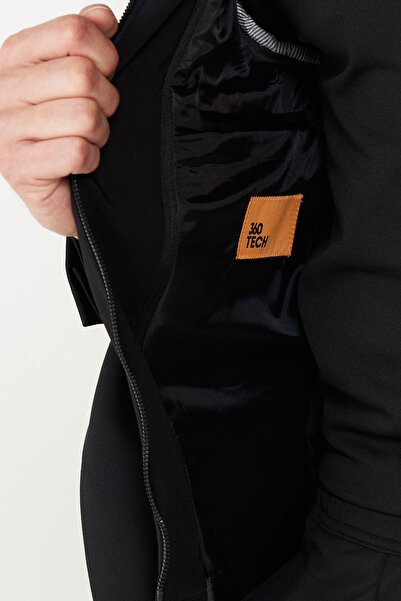 ALTINYILDIZ CLASSICS Men's Black Slim Fit Slim-Fit Mono Collar Cotton Patterned Blazer Jacket