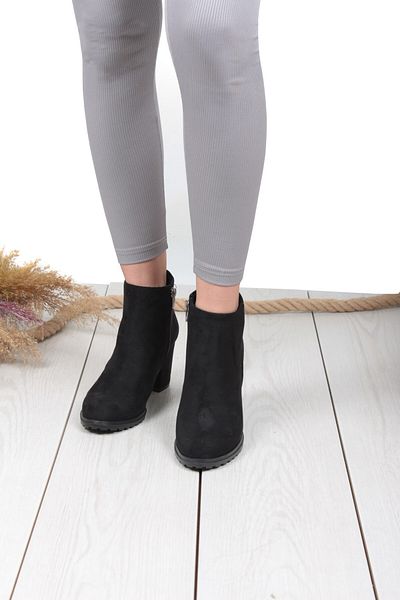 ayakkabiyolla Black Suede Plain Heeled Women's Boots