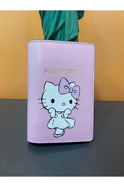 Seyahataksesuar HELLO KITY THEMED GENUINE LEATHER PASSPORT CASE