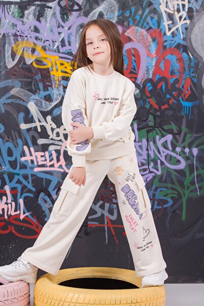 DMB BOYS & GIRLS Дівчачий спортивний костюм - без шортів, світшот з принтом на спині, кишені-кармани, штани зі штрихом