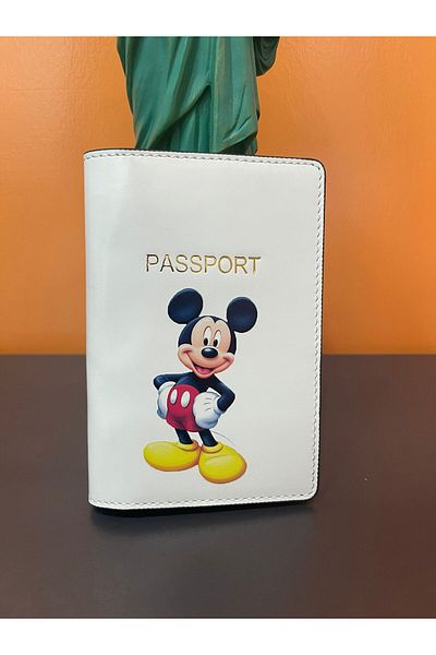 Seyahataksesuar MICKEY THEMED GENUINE LEATHER PASSPORT CASE