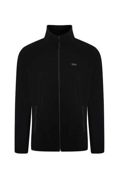 Huğlu Black Color Two Pockets Full Zippered Fleece Cardigan