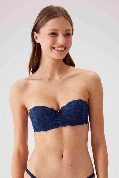 Pierre Cardin Economic Pack of 2 Ecru Navy Blue 6202-2 Siena Underwire Σετ σουτιέν με στράπλες δαντέλα χωρίς υποστήριξη