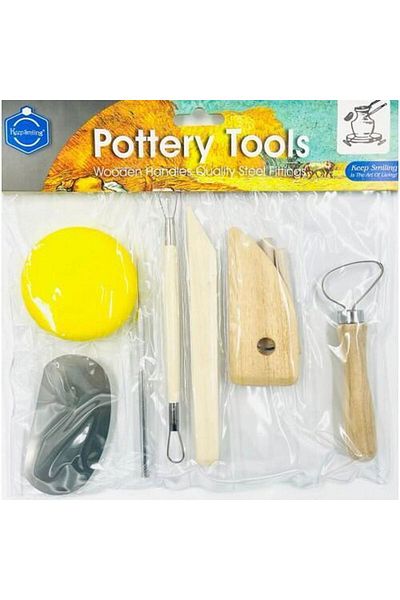 Keep Smiling Set de pornire din ceramică de 8 bucăți (burete, stilou din lemn pentru modelat, Sistire, sârmă tăiată din metal)