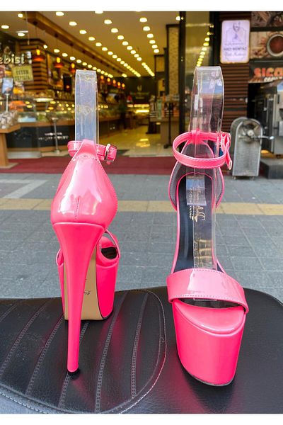 Afilli Women's Fuchsia Pink Single Strap Platform Thick Sole Thin High Heel Sandals Heeled Shoes