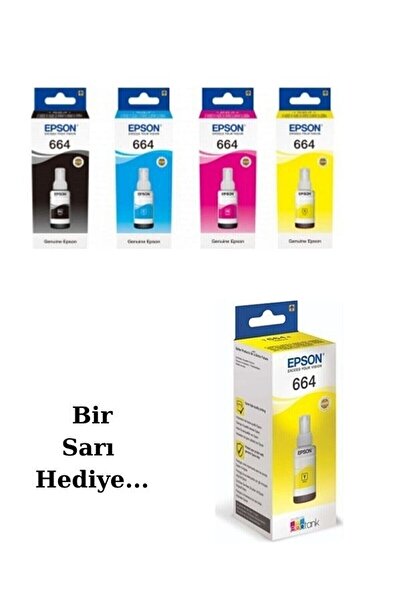 EPSON T664 EcoTank L3070 4 Renk Mürekkep Seti + 1 Adet Sarı Hediyeli EPSON T6...
