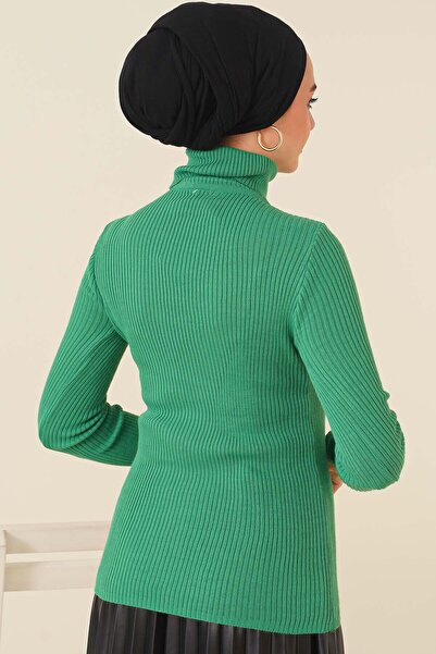 benguen 11019 Turtleneck Corded Knitwear Sweater Green