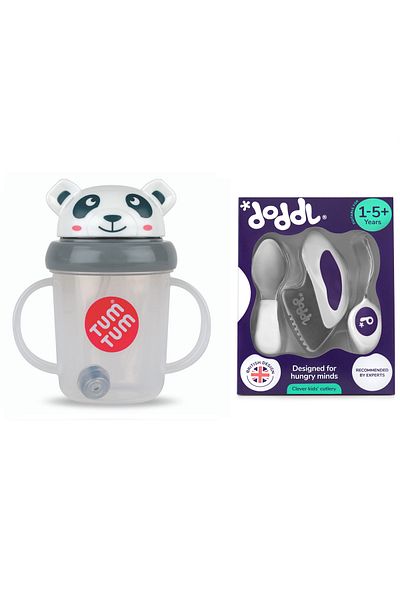 DODDL Indigo Spoon Knife Set - Weighted and Drip-Free Water Bowl, Pip Panda Design