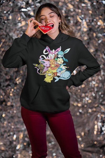 Fuddy Moda Hanorac imprimat Eevee Pokemon, hanorac unisex oversize imprimat Pokemon