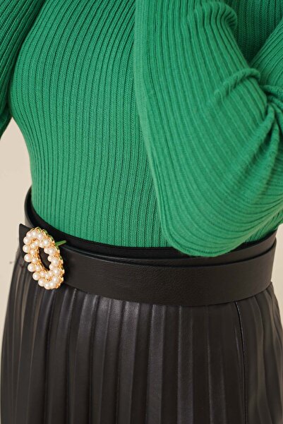 benguen 11019 Turtleneck Corded Knitwear Sweater Green