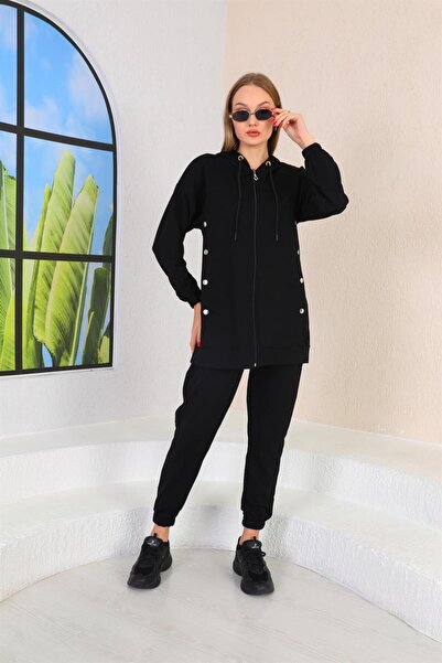 WestBound Women's Casual Sports Suit with Side Snaps BLACK