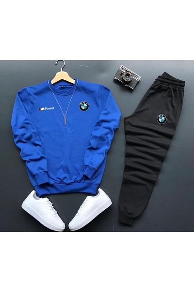 Σετ φόρμας Unisex με λαιμόκοψη σε χειμερινά μαύρα-μπλε χρώματα