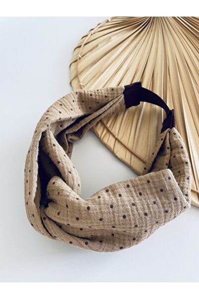 LeBohas Women's HairBandana- Polka Dot and Natural Muslin Fabric