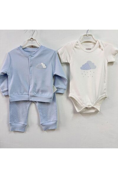 Mylamia Blue Baby Boy Cloud Patterned 3-Piece Set
