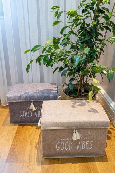 BRF TEKSTİL Felt Lid Box Mini Set of 2 1grey 1 Beige 35x23x23cm