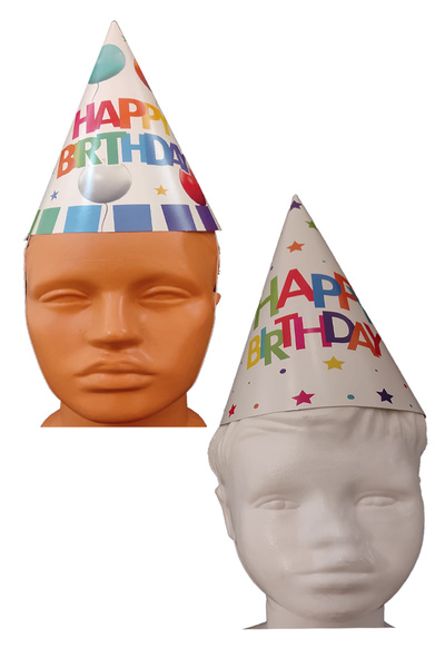 Parti dolabı 20 τμχ Κώνος Γενεθλίων Παιδικό και Ενήλικο Καπέλο πάρτι από χαρτόνι Happy Birthday Printed 21,5x15 cm