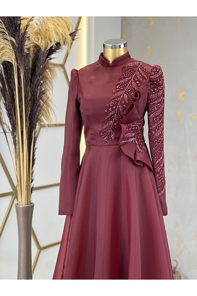 Halezademoda Stone Embroidered Evening Dress