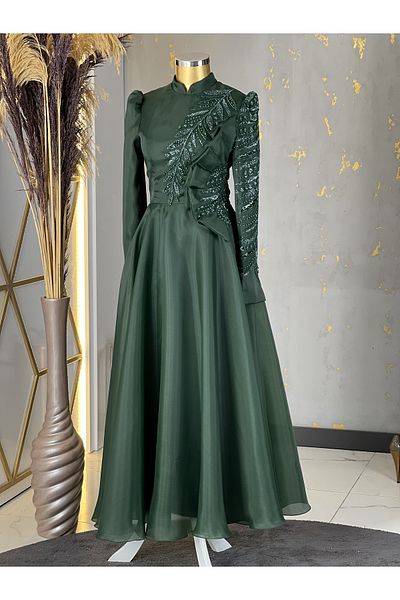 Halezademoda Stone Embroidered Organza Evening Dress