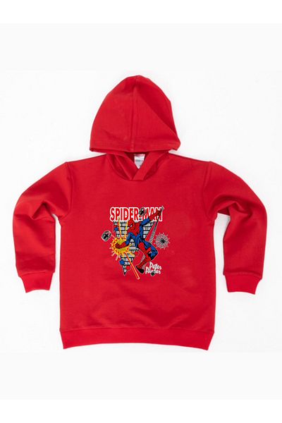 SPIDERMAN Hanorac pentru copii din țesătură de bumbac cu glugă cu imprimeu spiderman