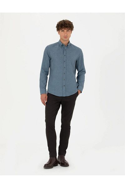 Pierre Cardin Μπλε Slim Fit Μακρυμάνικο Πουκάμισο ELİFSU BUTİKHOME