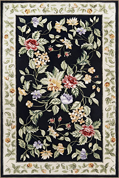 Rugs Modern Halı Black Beige Themed Multicolored Floral Rose Patterned Modern...