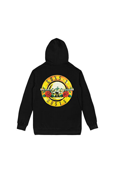 Orijin Tekstil Guns N Roses Ön Arka Baskılı Siyah Kapşonlu Sweatshirt
