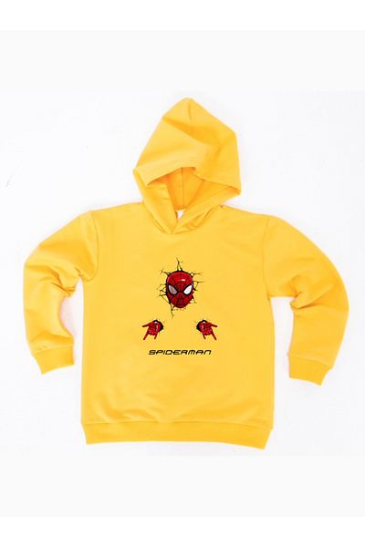 SPIDERMAN Hanorac pentru copii din țesătură de bumbac cu glugă cu imprimeu spiderman