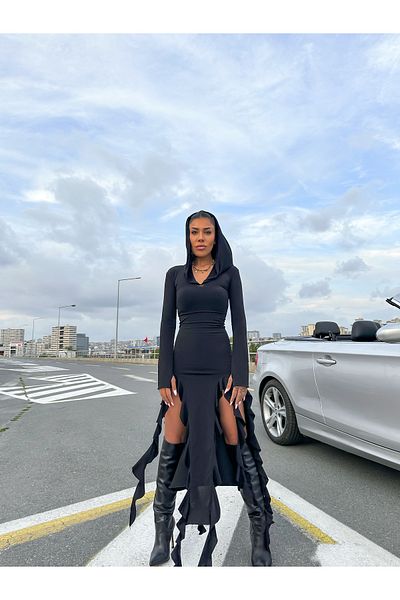 Gülşah Evecen Custom Design Ruffle Hooded Dress