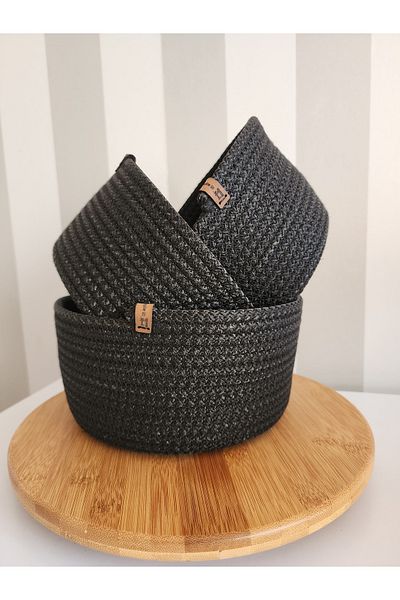 Yektayla Handmade 3-piece wicker basket, organizer, organizer, breadbasket 18-20-22 cm