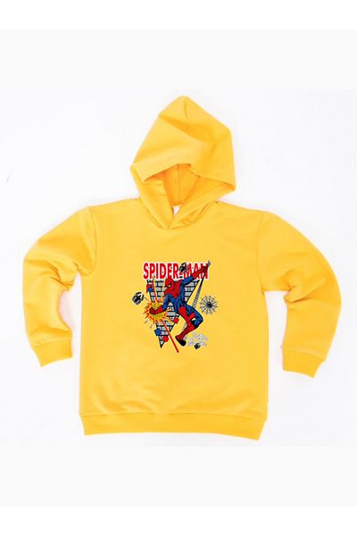 SPIDERMAN Hanorac pentru copii din țesătură de bumbac cu glugă cu imprimeu spiderman