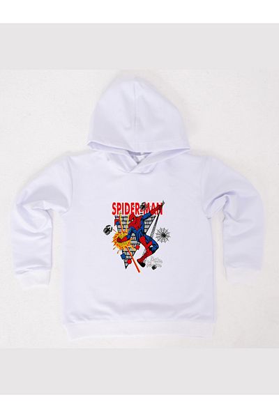 SPIDERMAN Hanorac pentru copii din țesătură de bumbac cu glugă cu imprimeu spiderman