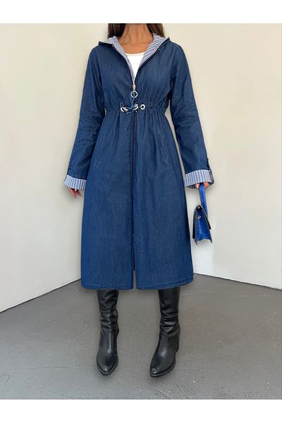 Modamorfo Tunnel-Spitzen-Jeans-Trenchcoat mit Kapuze