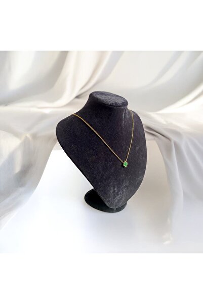 estella jewelry Gold Van Cleef Yeşil Desenli Çelik Kolye