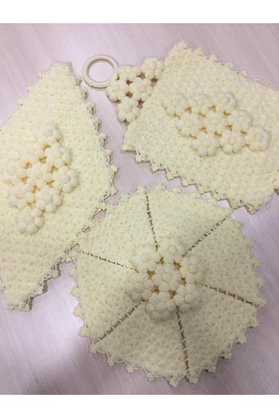 Papatyam 3-Piece Hand Knitted Dowry Loofah Set 3 Piece Loofah Set/Bridal Dowry Package//Handcrafted Loofah/Dark Cream