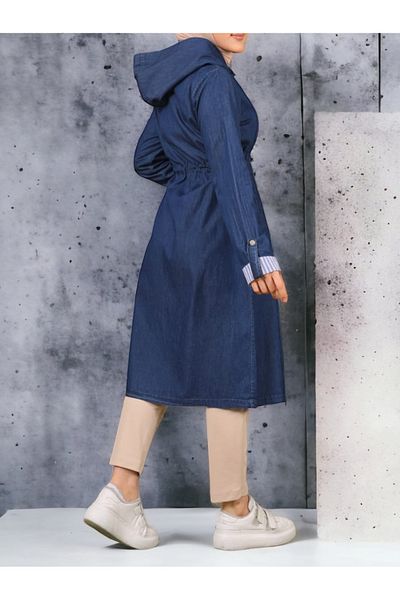 Modamorfo Tunnel-Spitzen-Jeans-Trenchcoat mit Kapuze