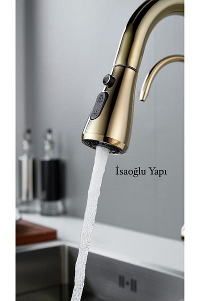 İSAOĞLU YAPI Kitchen Faucet Purified Spiral Sink Faucet Gold Purified Spiral Faucet