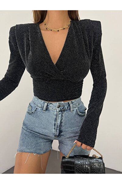 MY DEPO Γυναικεία ασημί μπλούζα με διπλό στήθος με επένδυση ώμου