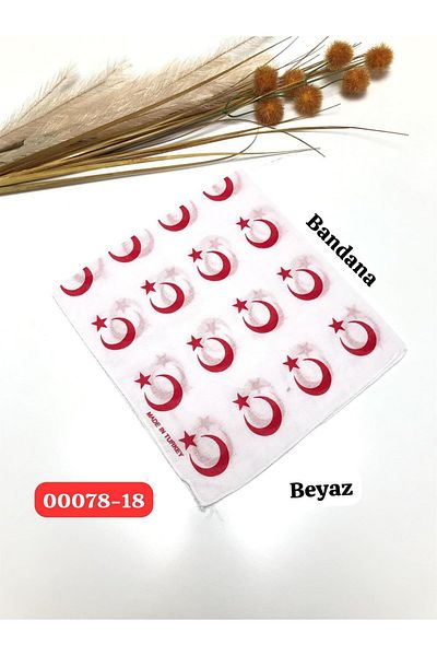 Herşey Nota وشاح باندانا متعدد الأغراض بتصميم علم تركي ونجمة القمر باللون الأبيض 100% قطن