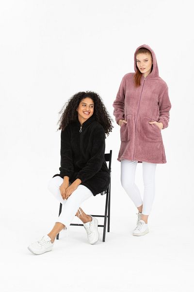 MODA VUSLAT Cardigan din lână lung cu fermoar Dusty Rose pentru femei
