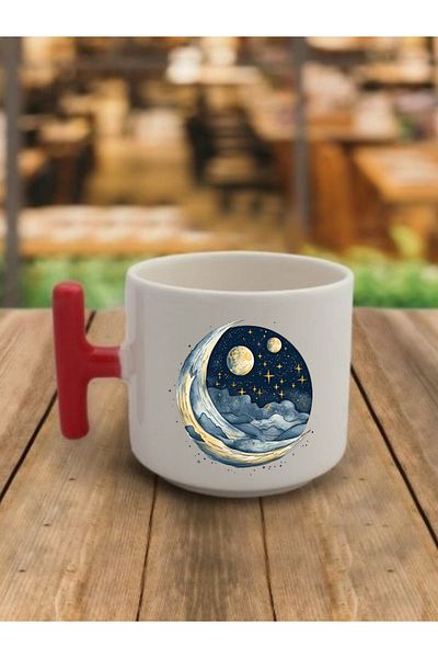lili hediyelik Moon And Star Nested Designed Mug Coffee Cup Ceramic Mug - Ceramic Tea, Coffee Gift Cup