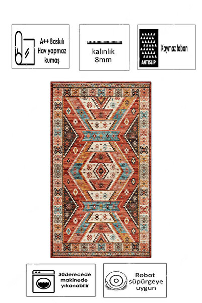 Thalia Home Kaymaz Tabanlı Yıkanabilir Baskılı Yolluk Mutfak Halısı Koridor Halısı