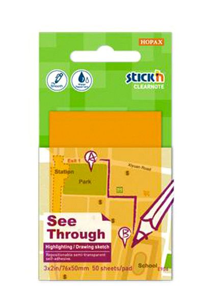 Gıpta Hopax Stickn 21706 Adhesive Note Paper Translucent 50 Sheets 76X51 Mm Neon Orange