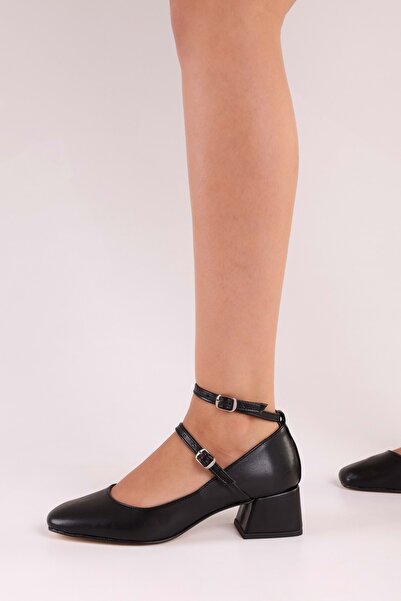 Shoeberry Dámské boty Linnie Black Skin na tlustém podpatku Black Skin