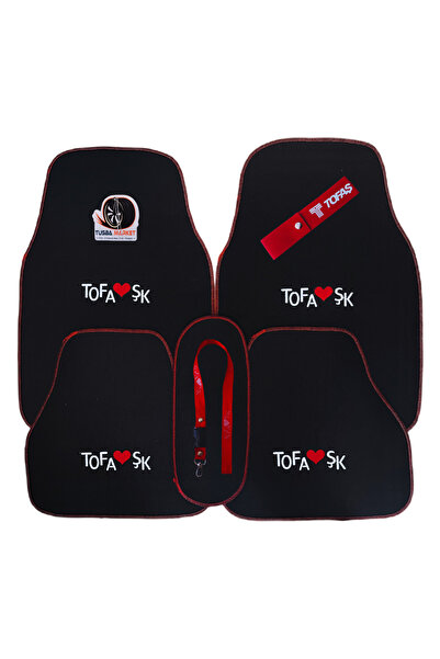 TUSBA MARKET Tofaş Logolu 5 Parça Nakışlı Siyah Oto Halı Paspas / Tofaş Oto A...