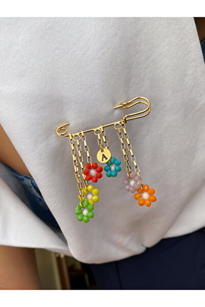 Lucky Designs Canlı Renkli Kristal Taşlı Çiçekli Sallantı Kadın Broş