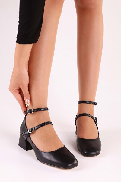 Shoeberry Dámské boty Linnie Black Skin na tlustém podpatku Black Skin