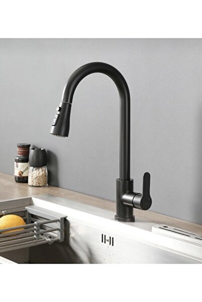 İSAOĞLU YAPI Spiralli Mutfak Bataryası Mat Siyah Evye Musluğu Uzayan Sistem B...